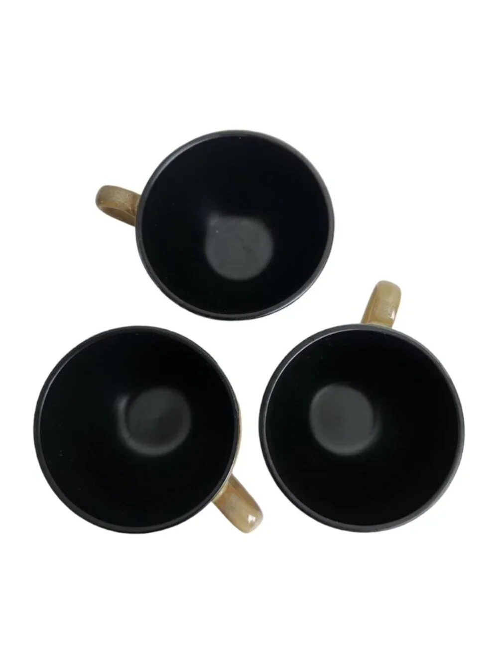 Set Of 3 Pier 1 Kioko Tea Coffee Cup and Saucers Tan Black Interior Boho Cottage